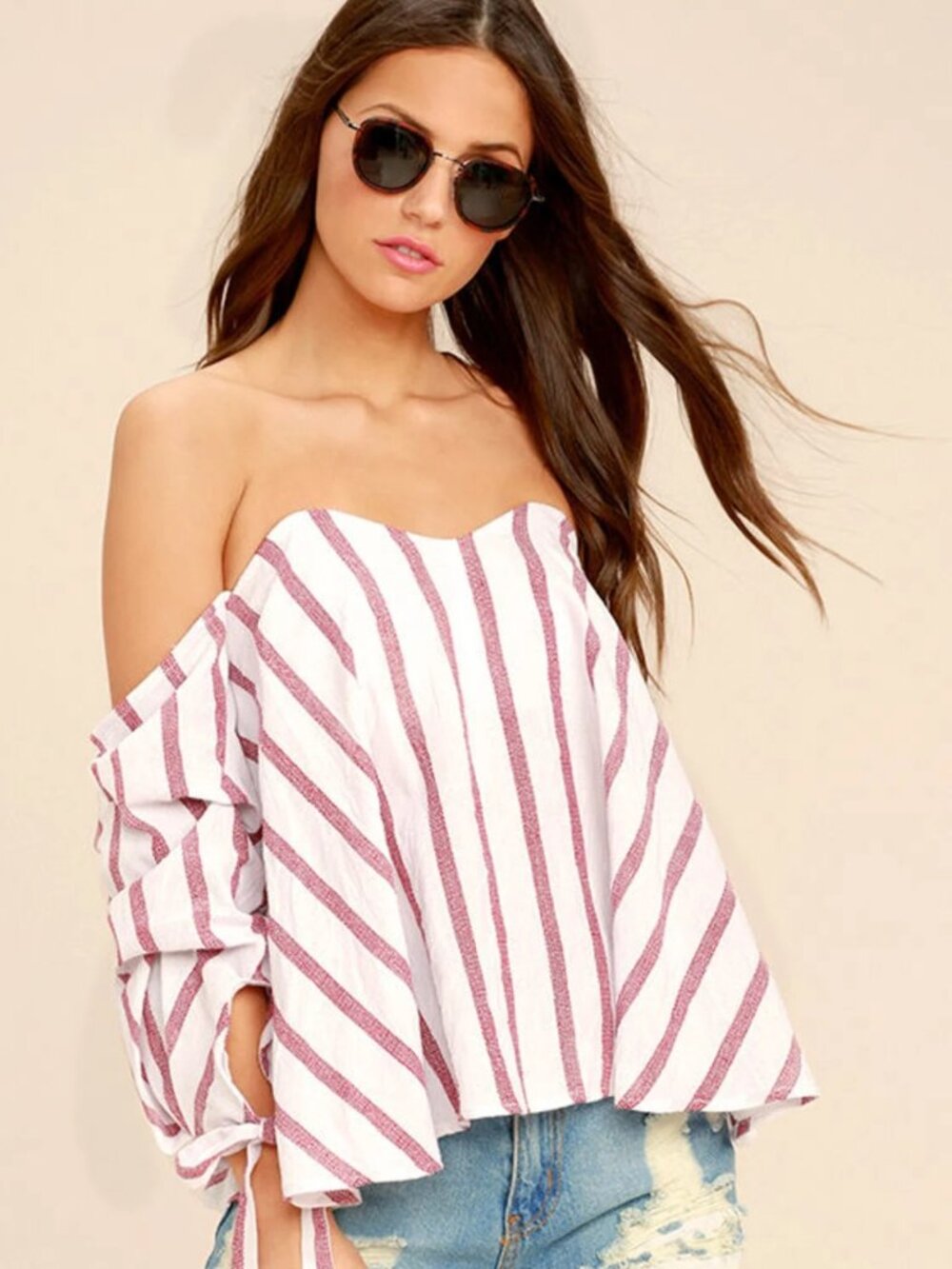 Lulu’s Someone Special Red And White Striped Off-The-Shoulder Top - Size Medium